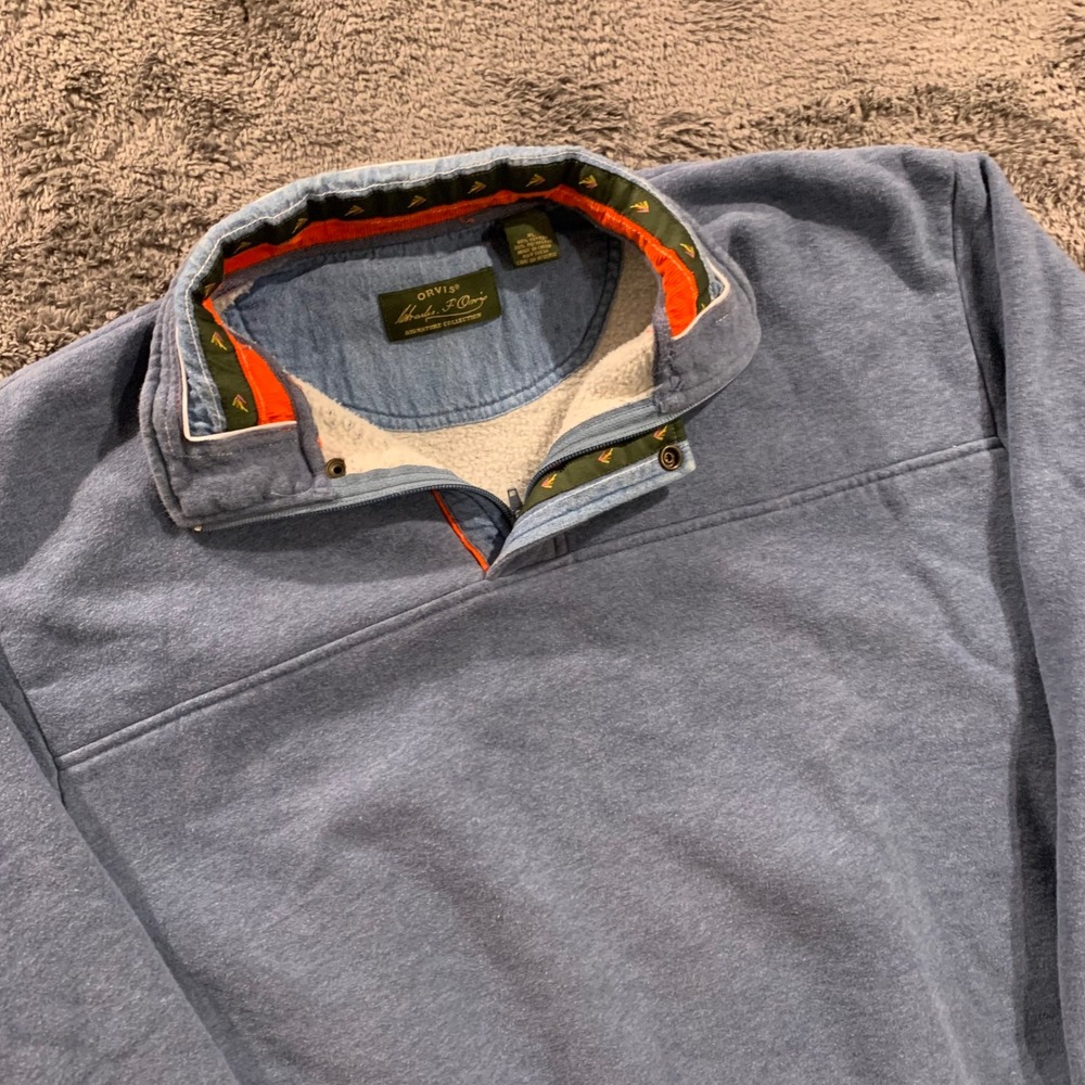 Orvis Signature Collection Mens XL Blue Quarter Zip Sweatshirt Fly Fishing Lure